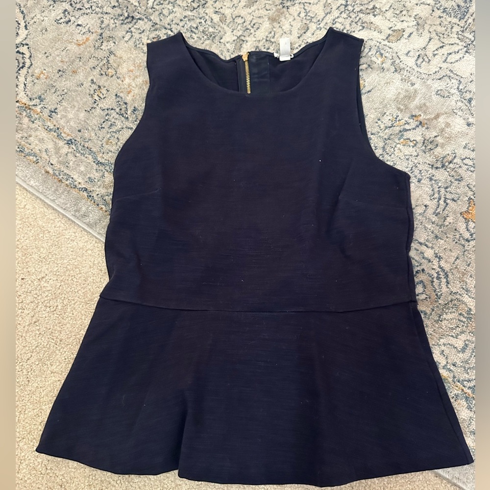 Navy J Crew Size Small Peplum Sleeveless Top with gold zip in back